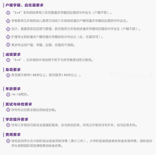 2019重庆市女子职业高级中学录取分数线、招生条件